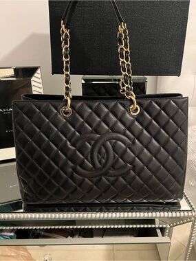 CHANEL XL Grand Shopping Tote (GST) in Black Caviar Leather with Gold Hardware